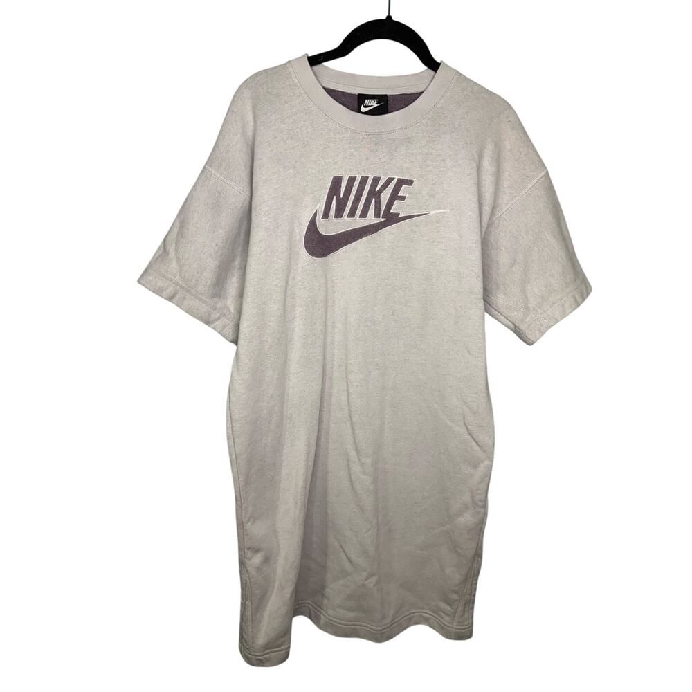 Nike Sportswear Move to Zero French Terry Logo Dress Small Gray Purple Swoosh